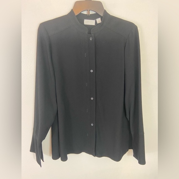 Carlisle Womens Black Blouse Button Up Long Sleeve Mandarin Neck Sz 6 Top - Picture 1 of 10